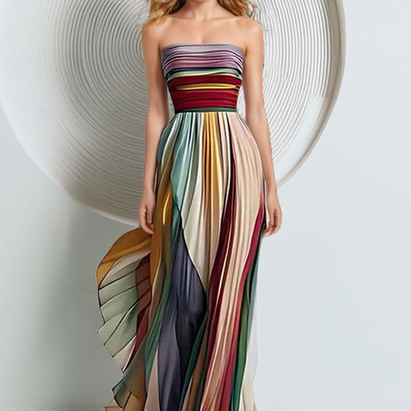 Summer Zara - Lange, sexy, off-shoulder jurk met kleurrijke
