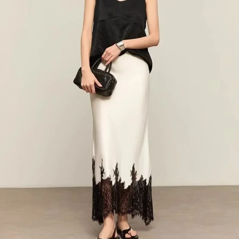 Summer Clothing Wraps - Fairy Lace-Trim Midi Rok Hoge Elegante
